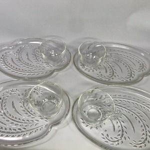 Vintage Homestead Snack Set by Federal Glass; 4 Plates & Cups, Perfect Condition